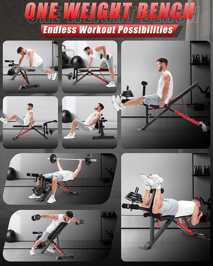 OPPSDECOR 1200LBS Workout Bench with Leg Extension/Leg Curl, Adjustable Weight Bench for Home Gym, Heavy Duty Workout Bench for Full Body Workouts, Incline/Flat Bench Press Set for Strength Training