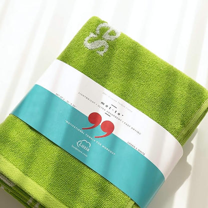Luzia Workout Towels with Motivational Quotes for Sweat (Pack of 4) - mot-to Lightweight and Super Absorbent for Exercise, Sports, Workout, Fitness, Gym, Yoga, Running and Travel (Green)