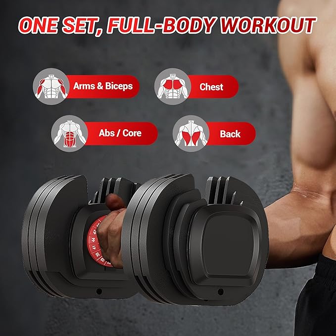 25LBS/56LBS Adjustable Dumbbell One-Hand Quick Adjust Weight Set, Anti-Slip Texture Handle, Full-Body Workout Equipment for Home Gym, Suitable for Men & Women