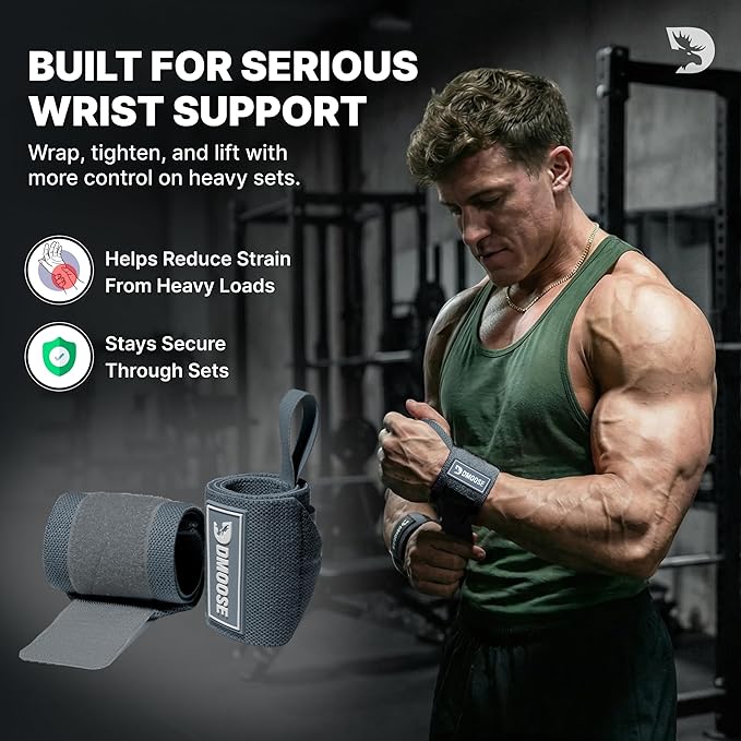 DMoose Fitness Wrist Wraps for Weightlifting 18" - Heavy Duty Gym Wrap with Hand Thumb Loop for Support & Pain Relief, USPA Approved Powerlifting, Weight Lifting Wrist Straps for Men & Women Work Out