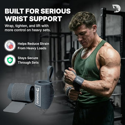 DMoose Fitness Wrist Wraps for Weightlifting 18" - Heavy Duty Gym Wrap with Hand Thumb Loop for Support & Pain Relief, USPA Approved Powerlifting, Weight Lifting Wrist Straps for Men & Women Work Out