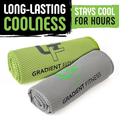Gradient Fitness Cooling Towels (4 Pack) - Breathable Sweat Towel, Cooling Towel for Neck & Face - Neck Cooler for Quick Cool Down for Gym, Running, Golf, Yoga, Camping & Sports (Green|Grey, 4)