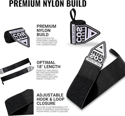 Wrist Straps for Weightlifting – 18” Heavy Duty Polyester Elastic Lifting Straps with Wrist Support, Gym Straps for Deadlifts, Pull Ups, Strength Training, Weight Lifting Accessories for Men & Women