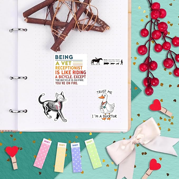 100Pcs Veterinary Stickers for Water Bottle - Funny Vet Stickers and Decals - Funny Veterinary Gifts, Party Supplies & Decorations - Vet Tech Gifts for Women & Men