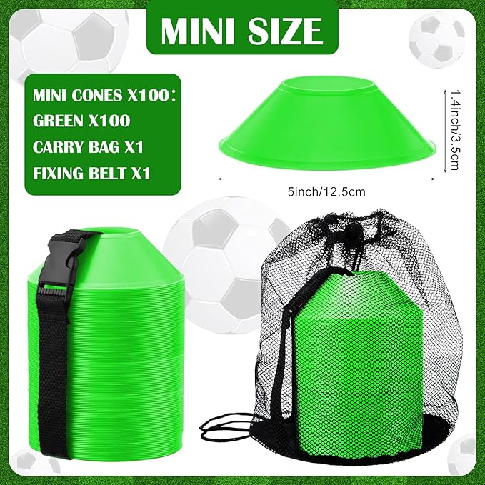 Hanaive 100 Pieces Mini Soccer Cones for Sport Drills 5 Inch Agility Disc Cones with Accessories for Kids Football Training