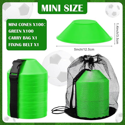 Hanaive 100 Pieces Mini Soccer Cones for Sport Drills 5 Inch Agility Disc Cones with Accessories for Kids Football Training