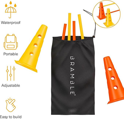 Bramble - Speed Agility Training Hurdles Set with 3 Height Levels, 12 Cones 15" & 6 Training Poles 40", Exercise Jumping Hurdles for Kids, Football Agility Poles, Dog Training Agility Equipment