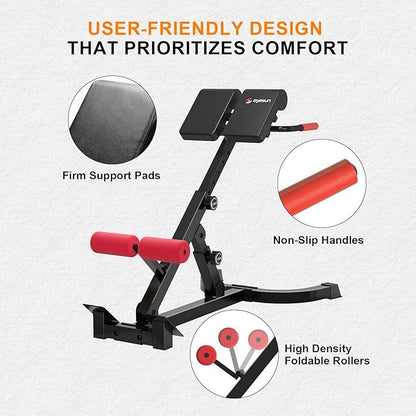 Roman Chair,Foldable Back Extension Machine,Adjustable Ab Back Extension Machine,Core Strength Trainer,Back Exercise Machine for Glute,Ab Workouts,Full All-in-One Body Workout&Home Gym Fitness(Red)