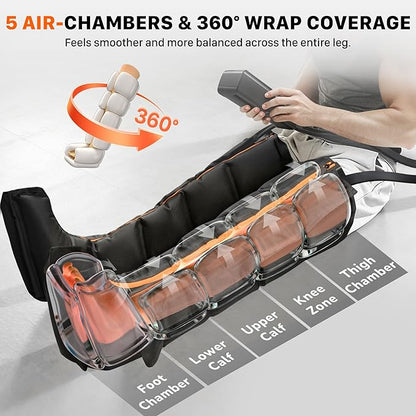Air Compression Leg Recovery Boots : Sequential Full Leg Compression Massager System for Muscle Relaxation & Relief - 11 Intensity 6 Modes 3 Heat for Athletes & Gym (Large)