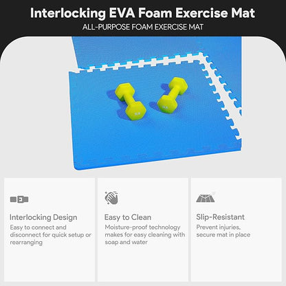 BalanceFrom Puzzle Exercise Mat 1/2" Thick, EVA Interlocking Foam Floor Tiles for Home Gym, Mat for Home Workout Equipment, Floor Padding for Kids, Multiple Sizes and Colors
