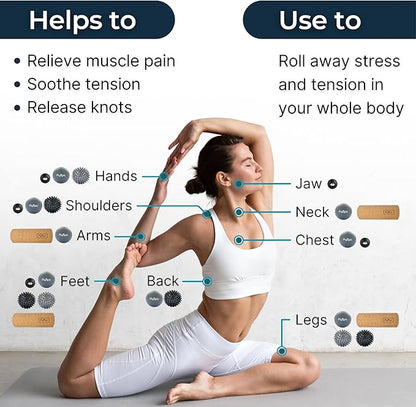 Massage Ball Set – Complete 5-Piece Kit: Spiky, Lacrosse & Mini Precision Balls + Roller – Plantar Fasciitis, Foot Arch & Heel Relief - Trigger Point Therapy for Back, Neck, Shoulders & Full Body