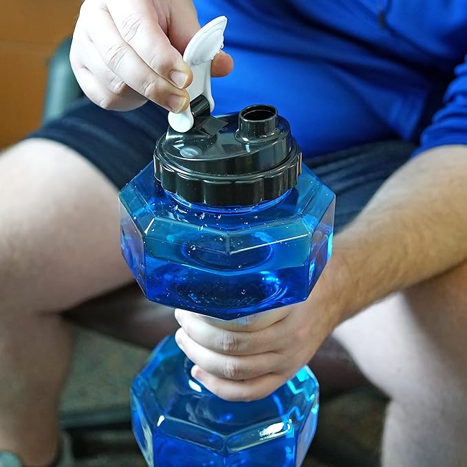 Dumbbell Water Bottle 2.2L – Portable Gym & Fitness Sports Bottle for Workout Hydration, See-Through Blue Design