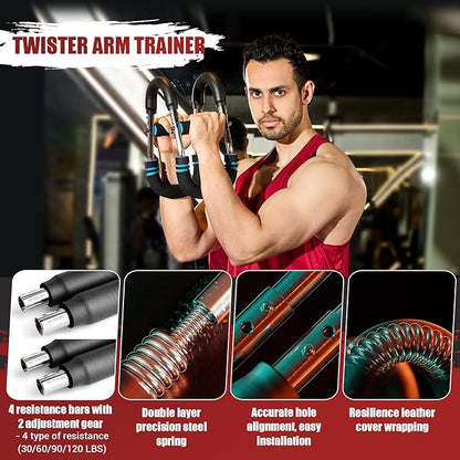 Twister Arm Trainer, 30-120 lbs Adjustable Twister Arm Chest Exerciser with 4 Spring & Poster for Men & Women, Detachable Power Twister Home Fitness Equipment for Enhancing Upper Body Muscle