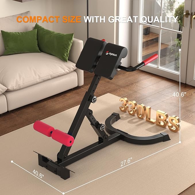 Roman Chair,Foldable Back Extension Machine,Adjustable Ab Back Extension Machine,Core Strength Trainer,Back Exercise Machine for Glute,Ab Workouts,Full All-in-One Body Workout&Home Gym Fitness(Red)