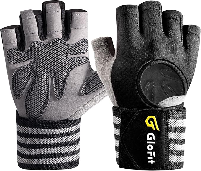 Workout Gloves with Wrist Wrap Support for Men & Women, Weight Lifting Gloves Anti-Slip Padded Palm Fingerless Exercise Glove for Powerlifting, Gym, Training