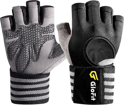 Workout Gloves with Wrist Wrap Support for Men & Women, Weight Lifting Gloves Anti-Slip Padded Palm Fingerless Exercise Glove for Powerlifting, Gym, Training