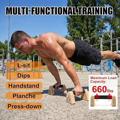 Wooden Push Up Bars, Parallettes Bars - Wooden Calisthenics Equipment for Handstand Training Push Up Bars & Calisthenics Bar Calisthenics Equipment for outdoor&home