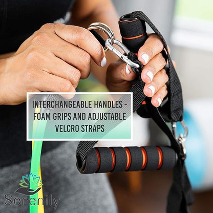 Serenily Exercise Bands, Resistance Bands for Women & Men. Workout Bands with Handles, Straps & Door Anchor Fitness Bands for Resistance Training, Home Workout Equipment Gym Bands for Physical Therapy