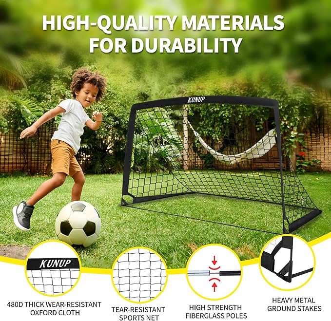 2 Set Kids Soccer Goals for Backyard with Training Equipment, Portable Foldable Practice Nets with Ball, Dice & Mat, Cones, Air Pump and Carry Bag for Toddler Youth Outdoor Sports Game
