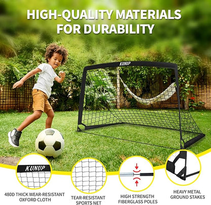 2 Set Kids Soccer Goals for Backyard with Training Equipment, Portable Foldable Practice Nets with Ball, Dice & Mat, Cones, Air Pump and Carry Bag for Toddler Youth Outdoor Sports Game