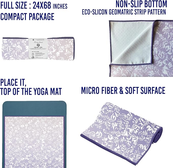 Private Island Hot Yoga Beach Mat Towel Non Slip Recycling Microfiber Quick Dry Compact Sand Water Sports Gym Picnic Blanket Outdoor Camping 24”x68” (GRADIENTPURPLE, Large)