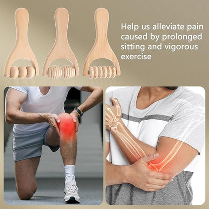 3Pcs Wooden Hand Massage Roller, Muscle Roller Stick, Manual Wood Therapy Massage Tools Massager Roller, for Relaxes Thigh, Leg, Hands Full Body Muscle Men Women