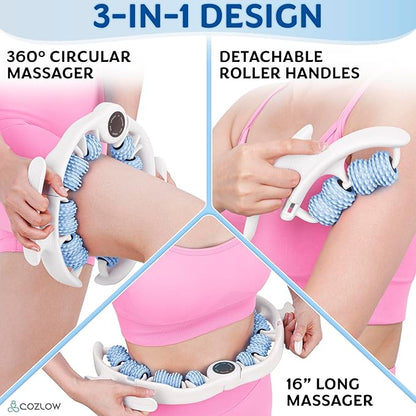COZLOW Cellulite Massage Roller - Blue - Anti-Cellulite Massager with Detachable Roller Handles for Thighs, Legs & Buttocks - Fascia Massage Tool for Lymphatic Drainage & Deep Tissue Therapy