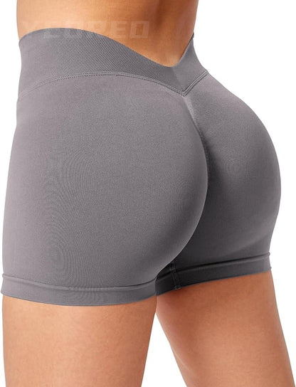 YEOREO Workout Scrunch Shorts Women V Back Gym Butt Lifting Liz High Waisted Seamless Shorts