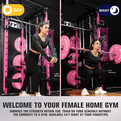 RitFit M1 Pro Smith Machine with Cable Crossover System, Multi-Function Squat Rack Power Cage for Home Gym, Power Rack and Packages