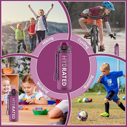 Water Bottle with Straw, 27oz Motivational Water Bottles with Time Marker to Drink, Tritan BPA Free, 750ml Sports Water Bottle with Carry Strap LeakProof for School Fitness Outdoor (1Pack)