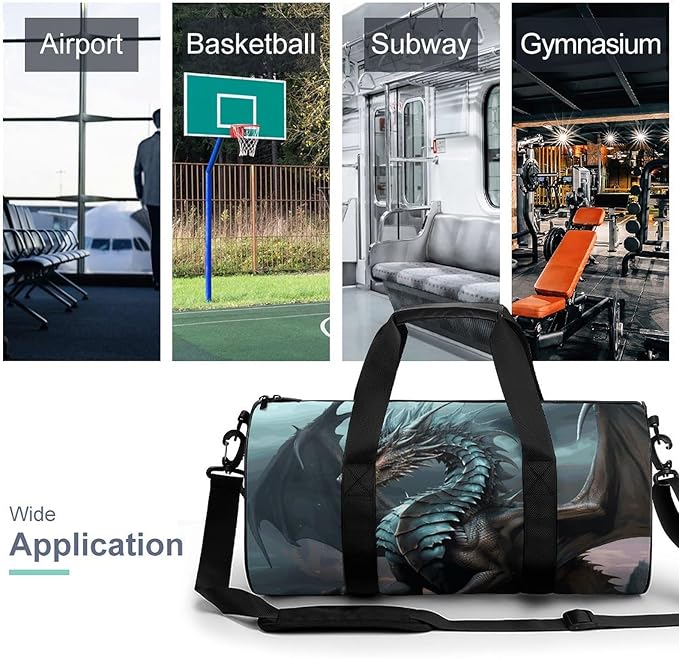 Sports Gym Bag for Women Men Travel Duffel Bag Cool Dragon Weekender Bag Canvas Carry on Overnight Bag for Travel Swimming Fitness Workout Sports Duffle Bag, 17.7in/9in/9in, style