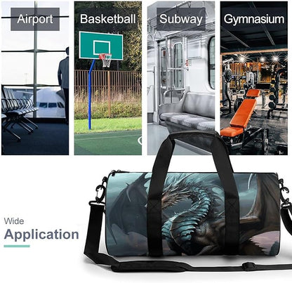 Sports Gym Bag for Women Men Travel Duffel Bag Cool Dragon Weekender Bag Canvas Carry on Overnight Bag for Travel Swimming Fitness Workout Sports Duffle Bag, 17.7in/9in/9in, style