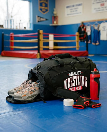 Personalized Wrestling Duffel Bag with Shoe Compartment – Custom Name Wrestling Gear Bag – Athlete Gym Bag for Boys & Girls – Team Travel Sports Duffel with Separate Shoe Pocket