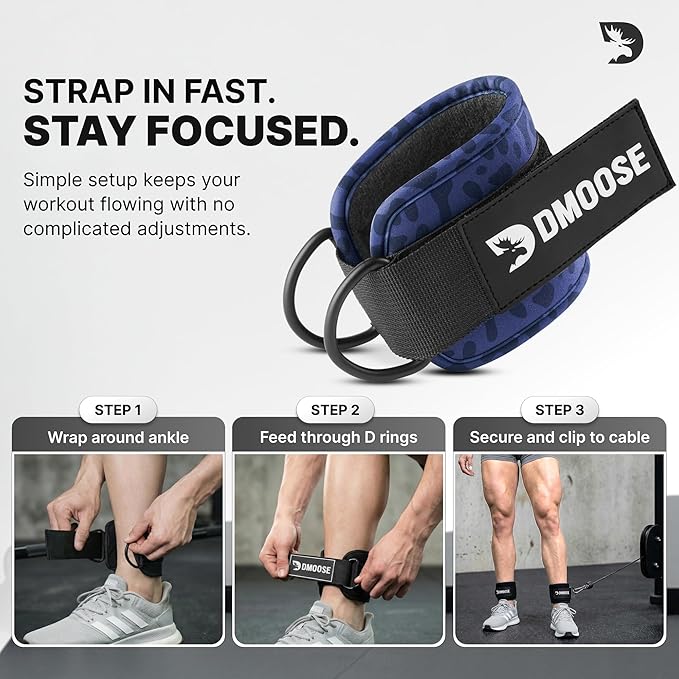 DMoose Fitness Ankle Strap for Cable Machine - One Size Fit with Premium Padding Cuffs, Ankle Bands for Working Out, Booty Workouts, Leg Extension, Hip Abductors, Kickbacks & Lower Body Exercises