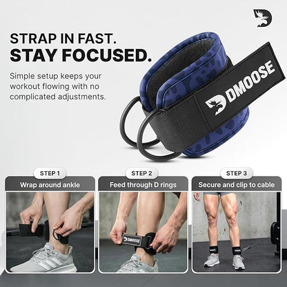 DMoose Fitness Ankle Strap for Cable Machine - One Size Fit with Premium Padding Cuffs, Ankle Bands for Working Out, Booty Workouts, Leg Extension, Hip Abductors, Kickbacks & Lower Body Exercises