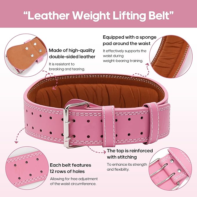 Women's Weight Lifting Belt 4 Inch Wide, Gym Powerlifting Belt for Women with Padded Lumbar Support, Adjustable Fitness Belt for Deadlift, Squats, Cross Training & Workout