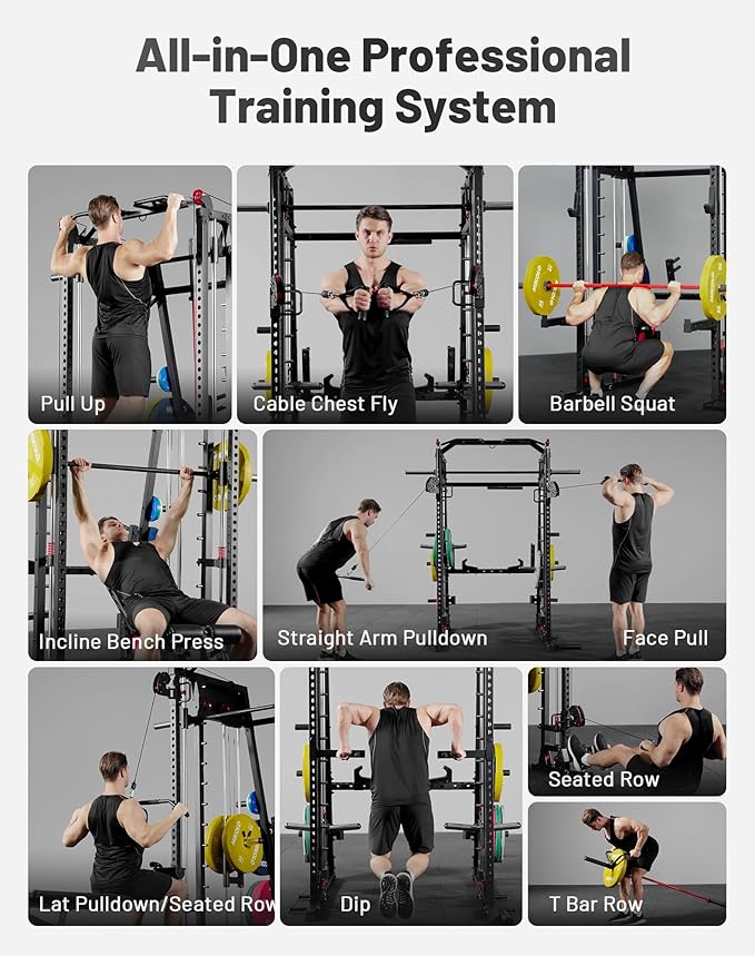 Mikolo M4 2.0 Smith Machine, All-in-One Home Gym Power Cage with LAT Pulldown & Cable Crossover, Squat Rack for Full Body Workouts