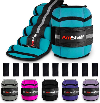 AmStaff Fitness Adjustable Ankle Weights 1 Pair 2 4 6 8 10 Lbs Leg Weight Straps for Strength Training, Walking, Jogging, Running, and Fitness Workouts – 1-5 lbs Each Ankle, 10 lbs Pair Set