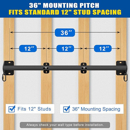 Kipika Wall Mounted Pull Up Bar - Heavy Duty 450 LB Capacity Doorway Chin Up Bar for Home Gym, Sturdy Steel Construction with Resistance Band Hooks | Hanging Exercise Bar for Full Body Workout