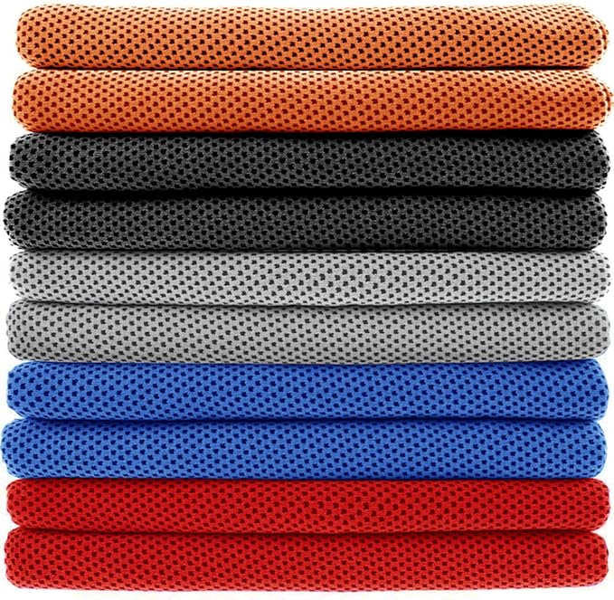 Peicees 10 Pack Microfiber Cooling Towels for Neck Sports Gym Workout Cooling Towel, 40x12 Inches Fast Drying Super Absorbent Compact Lightweight for Climbing Camping Travel Beach