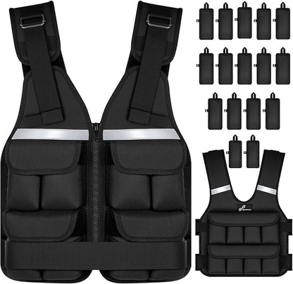 Sportneer Adjustable Weighted Vest Weights: 2-18 lbs/2-40 lbs Washable Weight Vest for Walking 16 In 1 Fast Adjust Rucking Vest for Women and Men Home Gym Running Jogging Strength Training Vests