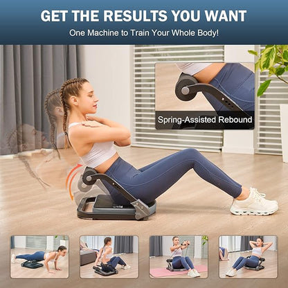 ZELUS Ab Machine with Resistance Bands for Home Gym, 2 in 1 Ab Workout Equipment with Rebound Assist 4 Intensities, Core Strength Trainer Whole Body Exercise Fitness Equipment for Home Workouts