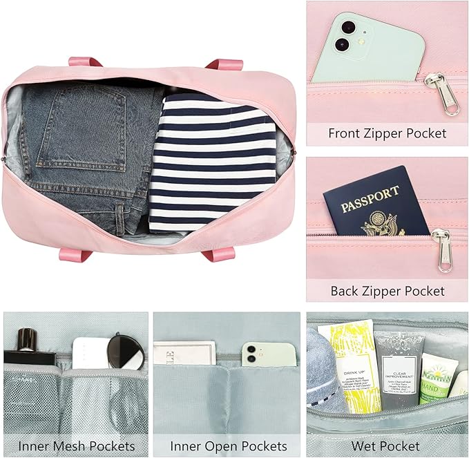 Sports Gym Bag for Women, Travel Duffle Bag with Shoe Compartment & Wet Pocket, Fitness Yoga Bag