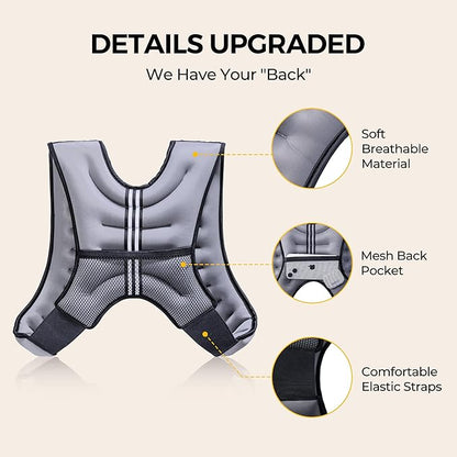 PACEARTH Weighted Vest,6lb/8lb/10lb/12lb/16lb/20lb/25lb/30lb Weight Vest with Reflective Stripe, Body Weight Vests for Women, Men, Weight Loss Workout, Strength Training, Running, Walking, Jogging