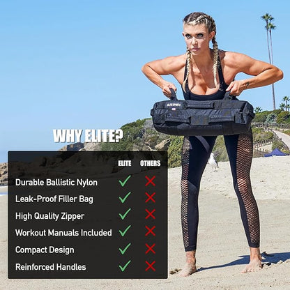 Elite Sports Workout Sandbag for Versatile, Intensive Core Muscles Fitness, Strength Training with Strategic Handle Placement (Unfilled)