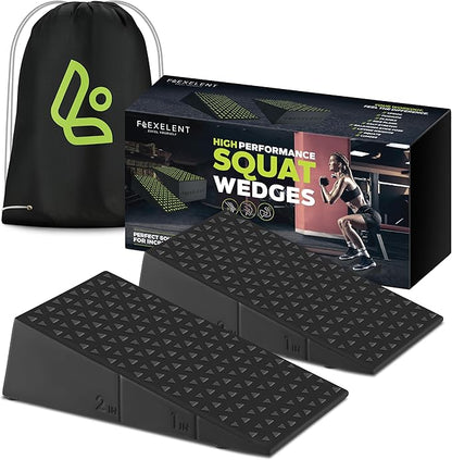 Squat Wedge Block Pair - Heel Elevated Squat Wedge for Deeper Squats, Heavy Lifting and Better Form - 17° Angle Exercise Wedges, Slant Board for Squats with Carry Backpack