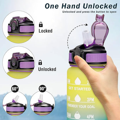 Motivational Water Bottle with Time Marker - 32oz, Leak-proof BPA Free Sports Water Bottles with Straw & Carrying Strap