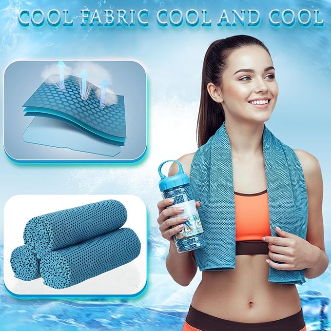 Honoson 10 Pack Cooling Towels Bulk - 47"x12" Soft Breathable Ice Towels for Neck & Face, Portable Chilly Rags Microfiber Sweat Rags for Yoga, Sports, Gym, Workout & Fitness(Light Blue)