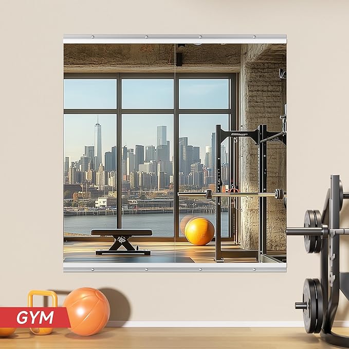 48" x24” 2 Pack Home Gym Mirrors, Large HD Frameless Tempered Glass, Full Body Wall Mount Mirrors for Home Gym, Yoga, Dance Studio, Workout, Silver Clamp Rail