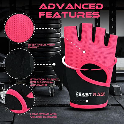BEAST RAGE Workout Gloves for Men & Women - Fingerless Gym Gloves with Palm Protection, Breathable & Lightweight for Weightlifting, Cycling & Pull Up